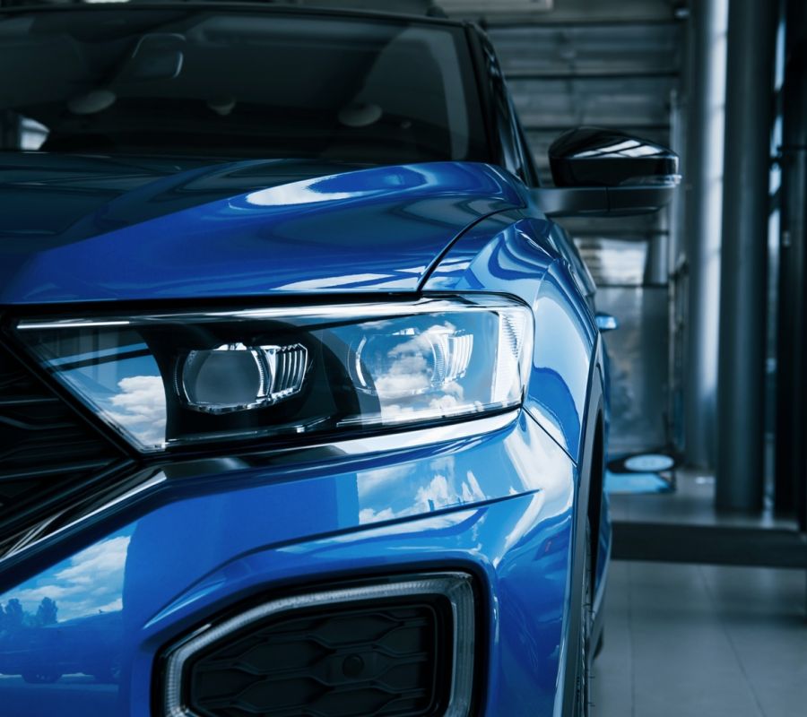 Blue Suv Showroom Front View With Paint Protection Film