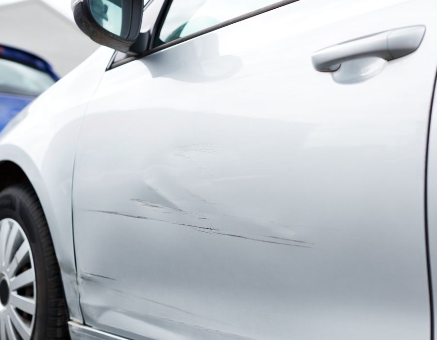 Car Dent Repair Before Service Dent Removal Blue Background Scratches