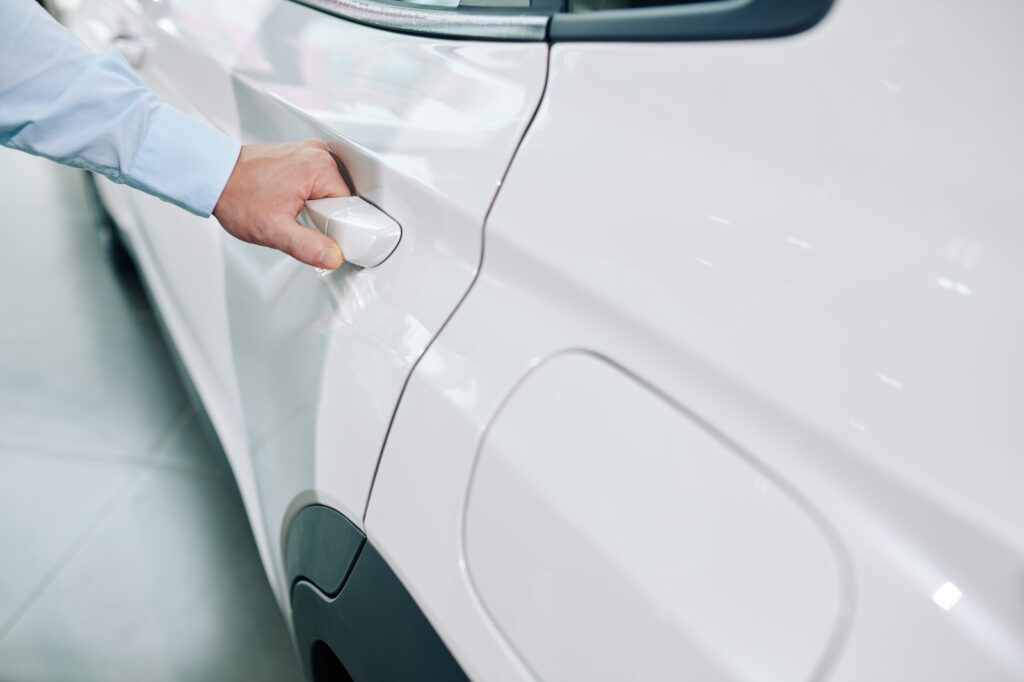 White Car Door Handle Paintless Dent Removal Service